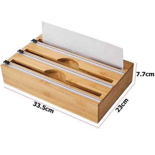 Bamboo Food Wrap Dispenser with Slide Cutter, Cling Film Foil Storage Holder Box
