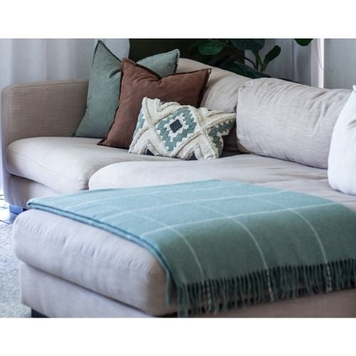 Brighton Throw Blanket 100% NZ Wool Soft Warm Cozy Light Weight - Sage Striped