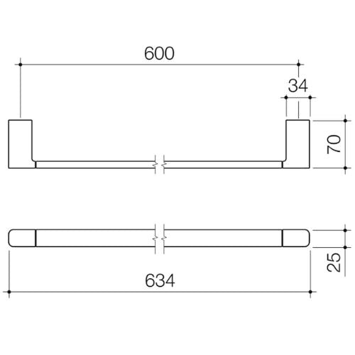 Caroma Luna Single Towel Rail Bar Bathroom Rack Wall Mounted 630mm - Chrome