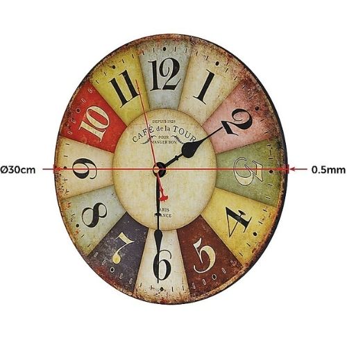 Colourful Retro Home Decor Wall Clock Large for Living Room Non Ticking Clocks