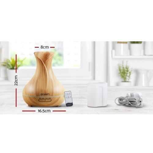Devanti 4 in 1 Aroma Diffuser 400ml Humidifier w/ Remote Control LED Light Wood