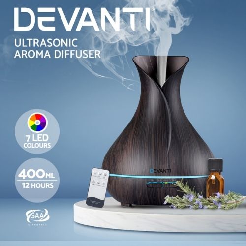 Devanti 4 in 1 Aroma Diffuser Aromatherapy 400ml With Remote Control - Dark Wood