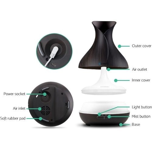 Devanti 4 in 1 Aroma Diffuser Aromatherapy 400ml With Remote Control - Dark Wood