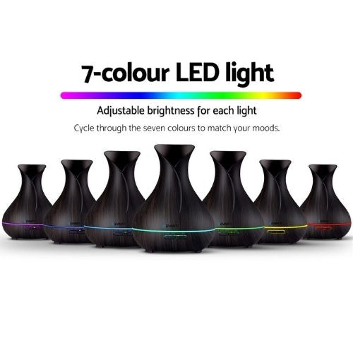 Devanti 4 in 1 Aroma Diffuser Aromatherapy 400ml With Remote Control - Dark Wood