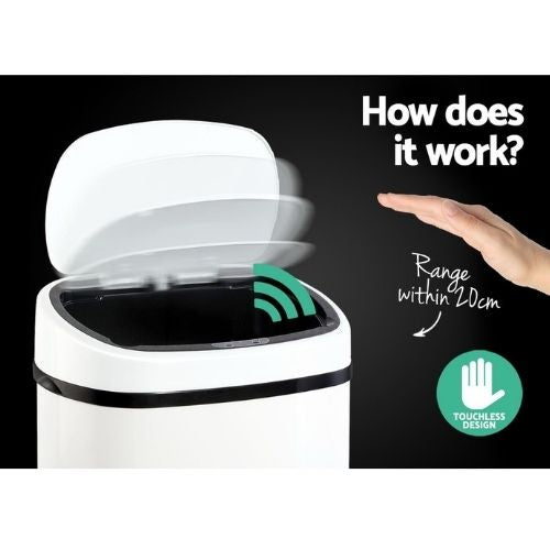 Devanti 58L Motion Sensor Rubbish Kitchen Bin Automatic Waste Trash Can - White