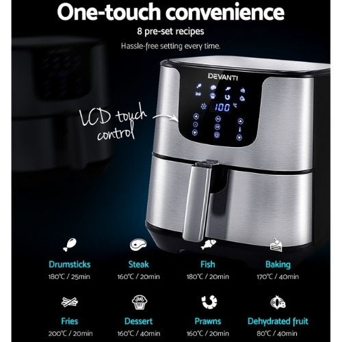 Devanti Air Fryer 7L LCD Display Fryers Oil Free Oven Airfryer Healthy Cooker