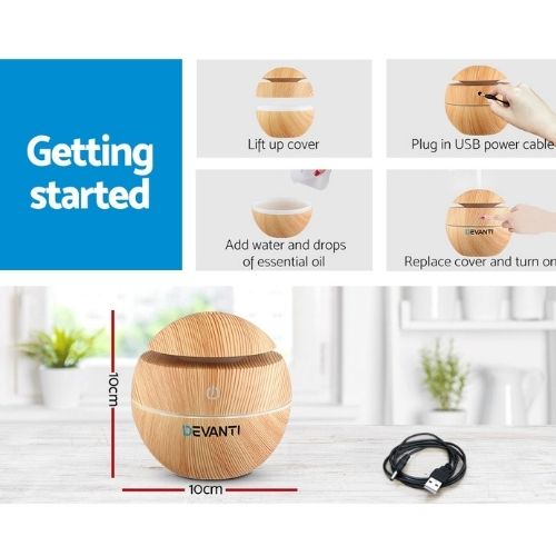 Devanti Aroma Diffuser Aromatherapy LED Light Humidifier Essential Oils 130ml