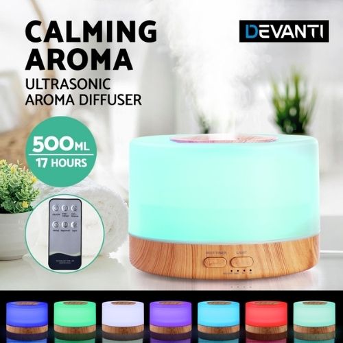 Devanti Aroma Diffuser Aromatherapy LED Light Purifier 500ml with Remote Control