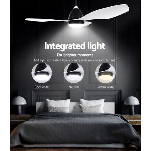 Devanti Ceiling Fan W/ LED Light & Remote Control 48'' 3 Blades, 5 Speeds, White