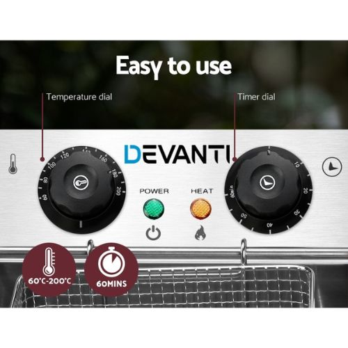 Devanti Commercial Electric Single Deep Fryer Frying Basket Chip Cooker - Silver