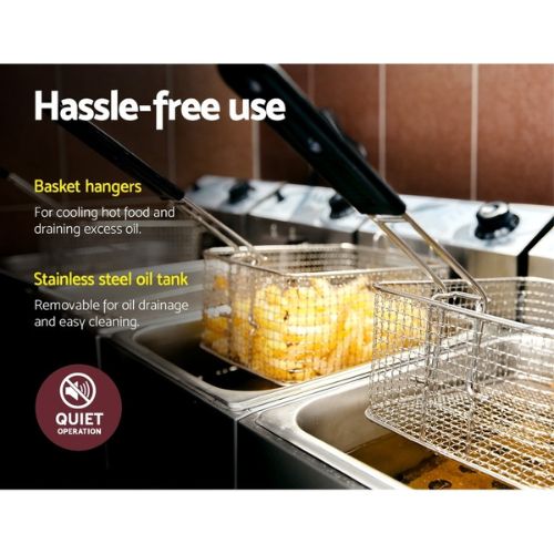 Devanti Commercial Electric Single Deep Fryer Frying Basket Chip Cooker - Silver