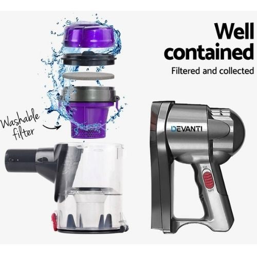 Devanti Handheld Vacuum Cleaner Corded Stick Vac Bagless 450W, Purple & Silver