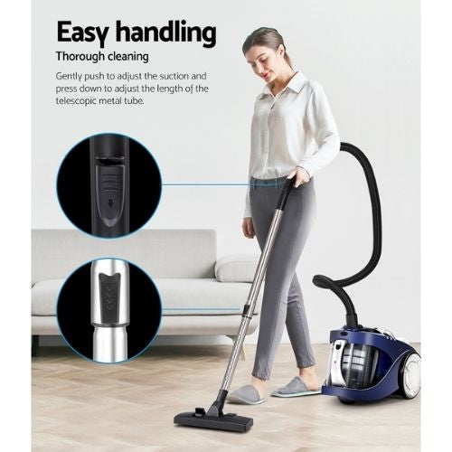 Devanti Vacuum Cleaner Bagless Cyclone Cyclonic Vac Home Office Car 2200W - Blue
