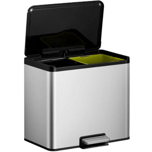 Eko Twin Pedal Bin Stainless Steel Kitchen Dustbin Garbage Waste Can, 15L + 15L