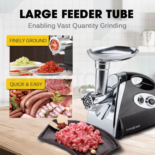 EuroChef Electric Meat Grinder Mincer Sausage Filler Kibbe Maker Stuffer - Black