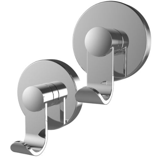 Fusion-Loc 8kg Chrome Suction Hook Bathroom Shower Towel Rack Holder - 2 Pack
