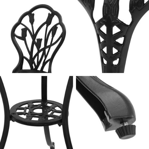 Gardeon 3 Piece Outdoor Setting Bistro Table & Chairs Patio Cast Aluminium Black