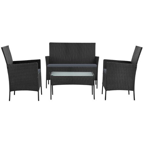 Gardeon Outdoor Furniture Garden Lounge Setting Wicker Table and Chairs - Grey