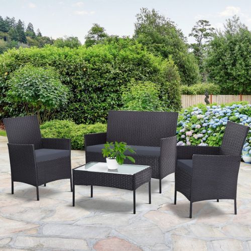 Gardeon Outdoor Furniture Garden Lounge Setting Wicker Table and Chairs - Grey