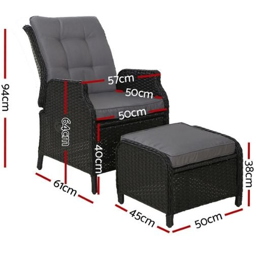 Gardeon Recliner Chair Sun Lounge Setting Outdoor Furniture Patio Wicker Sofa