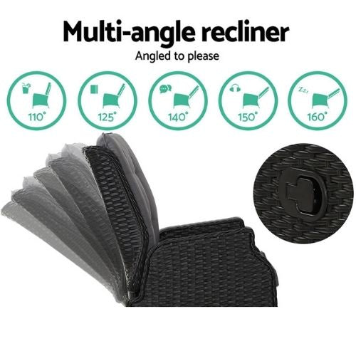 Gardeon Recliner Chair Sun Lounge Setting Outdoor Furniture Patio Wicker Sofa