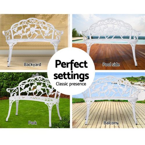 Gardeon Victorian Outdoor Bench Garden Park Patio Lounge Chair Seat - White
