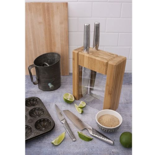 Global Ikasu V 5 Piece Knife Block Set, Made in Japan, Bamboo Storage Block