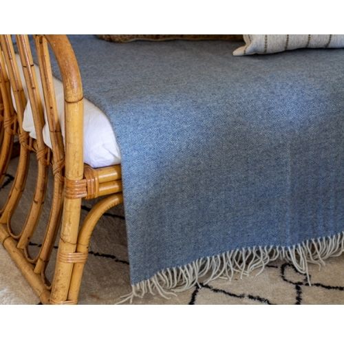 Hampton Throw Blanket Merino Wool Blend Soft, Warm & Cozy Sofa Bed Decor - Blue