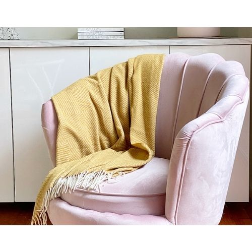 Hampton Throw Merino Wool Blend Soft Warm Blanket For Couch Sofa Bed - Mustard