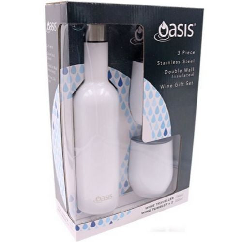 Insulated Wine Traveller Kit Set Bottle Double Wall Oasis Stainless Steel White