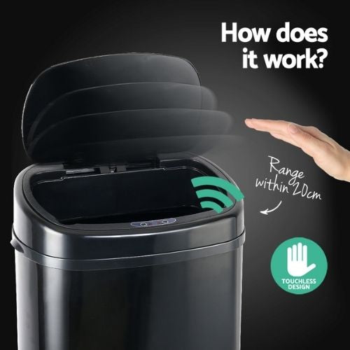 Motion Sensor Rubbish Kitchen Bin Automatic Waste Trash Can 68L Electric - Black