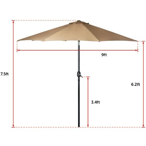 Outdoor Patio Table Umbrella with 8 Sturdy Ribs for Garden, Deck, Backyard, Pool