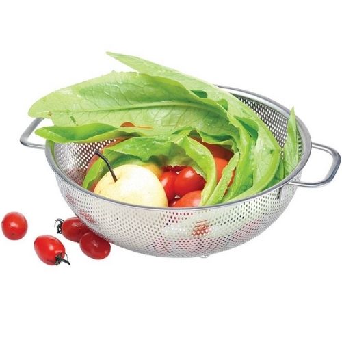 Perforated Colander Stainless Steel With Handle Basket Vegetable Strainer 25.5cm