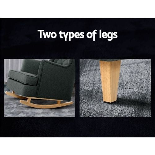 Rocking Chair Fabric Linen Armchair Feeding Chairs Lounge Recliner - Charcoal