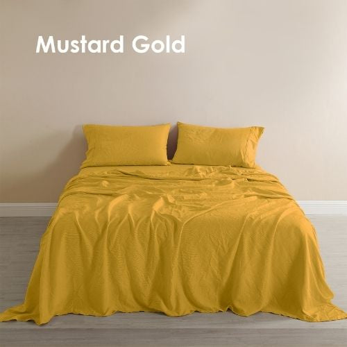Royal Comfort Flax Linen Blend Sheet Set King Bedding Ultra Soft - Mustard Gold