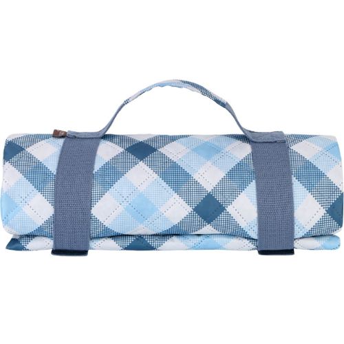 Sachi Reusable Picnic Rug Outdoor Blanket Mat w/ Carry Handle, Gingham Blue/Grey