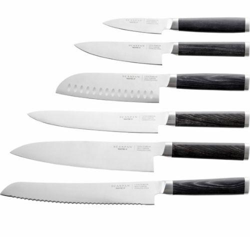 Scanpan Maitre D' Knife Set, 7 Piece Stainless Steel Kitchen Knives Set With Oak Block