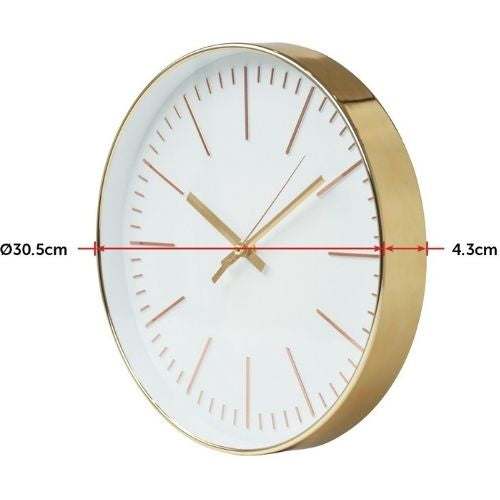 Silent Non-Ticking Modern Wall Clock Quartz Round Battery Operated - Gold