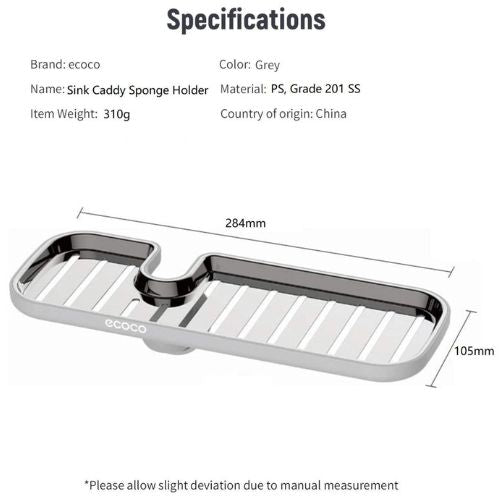 Sponge Holder Sink Caddy Kitchen Organiser Brush Soap Tray Ecoco Bathroom Rack