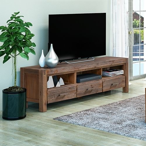 TV Cabinet Entertainment Unit Stand W/ 3 Storage Drawer Wooden Frame - Chocolate