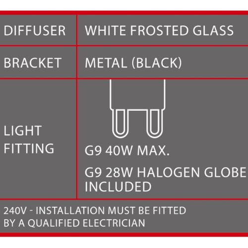 Verve Design Black Alcor Wall Light G9 28W Halogen -Matt Black Metal Bracket