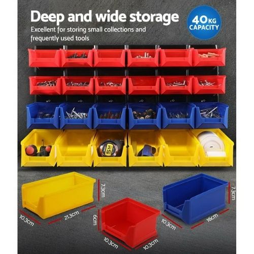 Wall Mounted Storage Bins Garage Rack Steel Board 24 Bin Basket Tool Organiser
