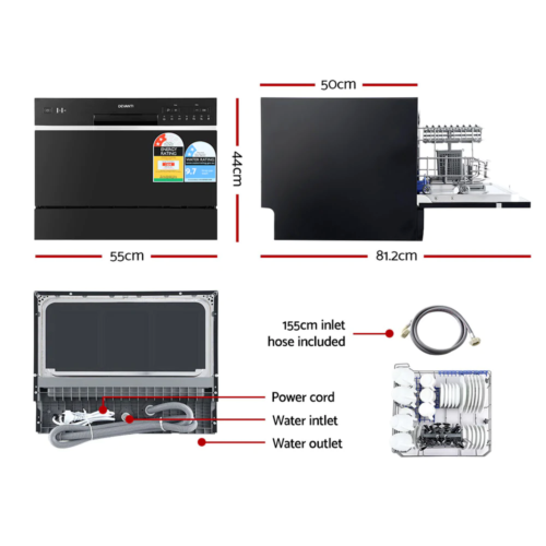 Devanti Benchtop Dishwasher 6 Place Setting Counter Bench Top Dish Washer Black