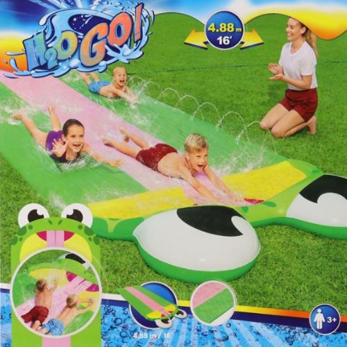 Bestway H2OGo Friendly Frog Water Slide 4.88m Triple Lanes Outdoor Fun Slides