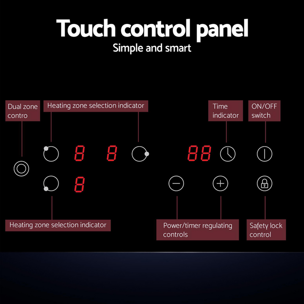 Devanti 60cm Electric Ceramic Cooktop | 4 Burner | Touch Control | 5200W