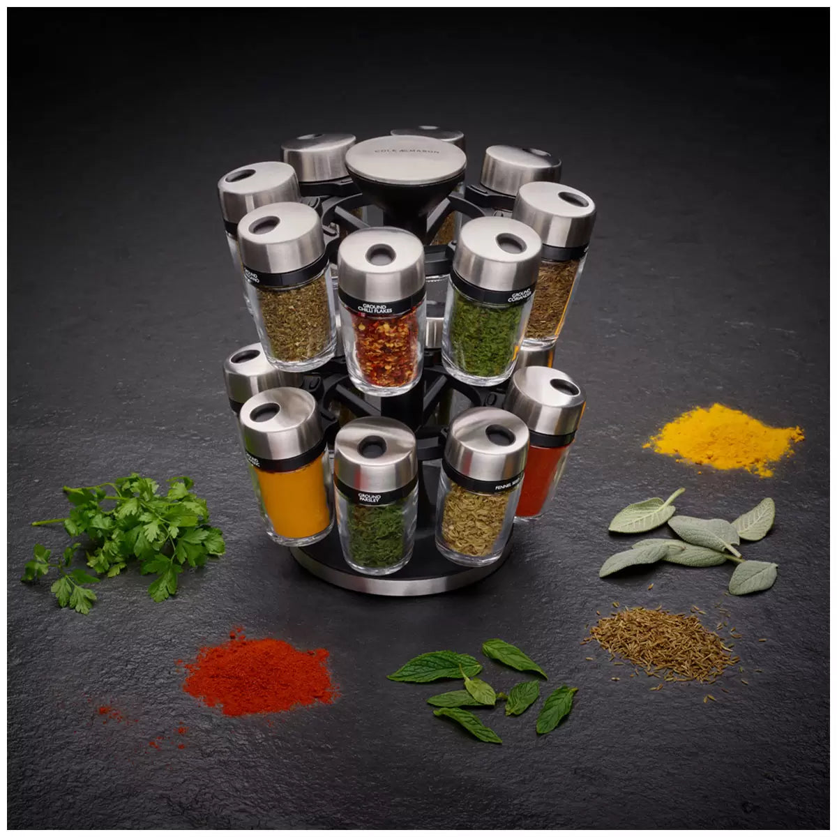 Cole and Mason Herb And Spice Jar Carousel Set 16 Piece