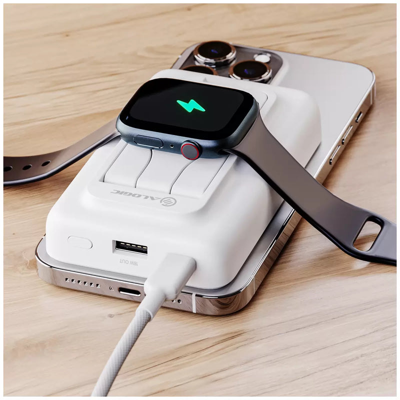 ALOGIC Lift 4-in-1 MagSafe Compatible Wireless Charging 10,000mAh Power Bank White L10KPBWH