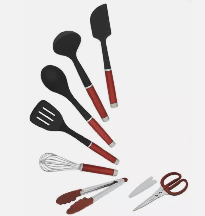 KitchenAid 7-Piece Tool & Gadget Set – Empire Red – Heat Resistant, Dishwasher Safe