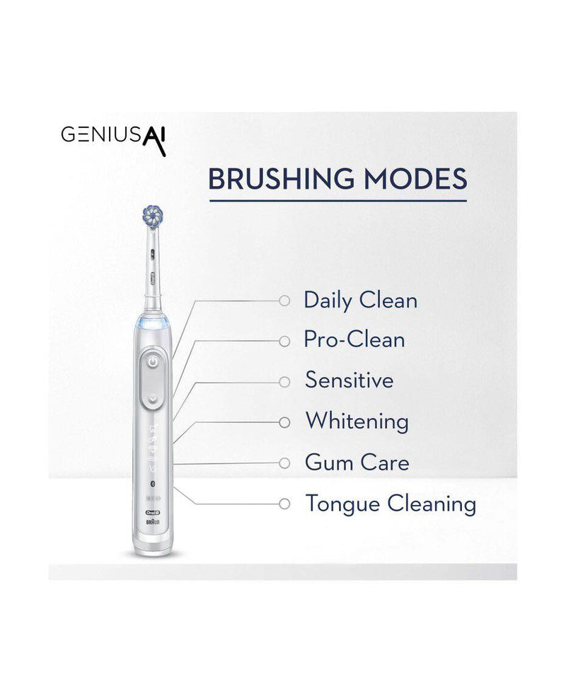 Genius AI Electric Toothbrush with 3 Heads & Smart Travel Case - White