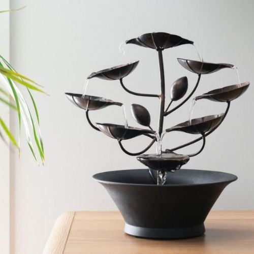 Water Fountain Indoor Table Top Lotus 31cm Bronze 9 Pour Point For Sound Effect